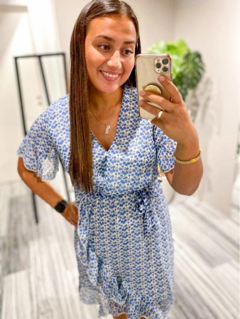 NEW GRETO DRESS CREAM BLUE
