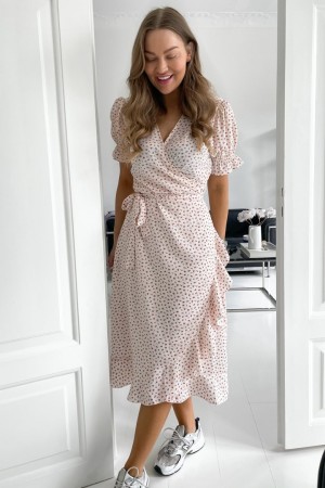 NAOMI DRESS LONG PINK WITH RED FLOWERS
