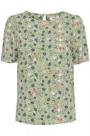 MMJOELLA O NECK BLOUSE OIL GREEN MIX